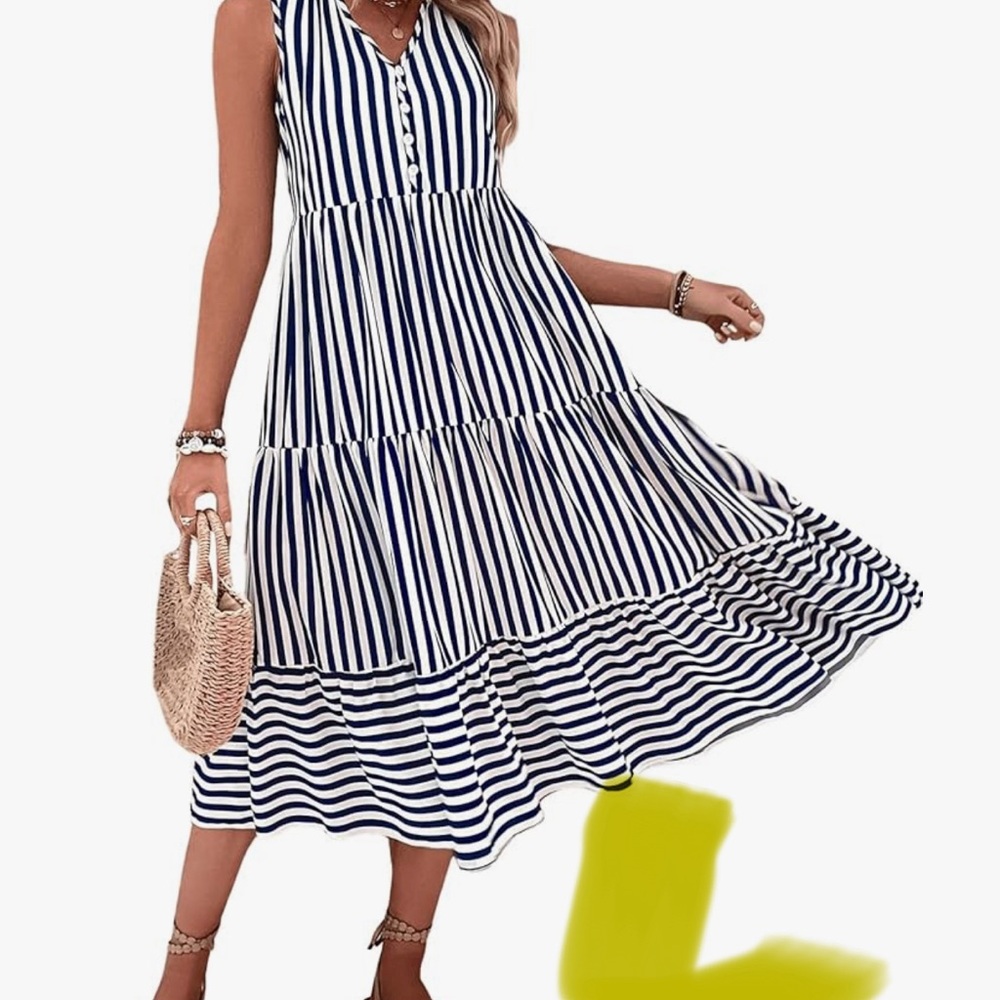 Cupshe Striped Navy and White Midi Dress